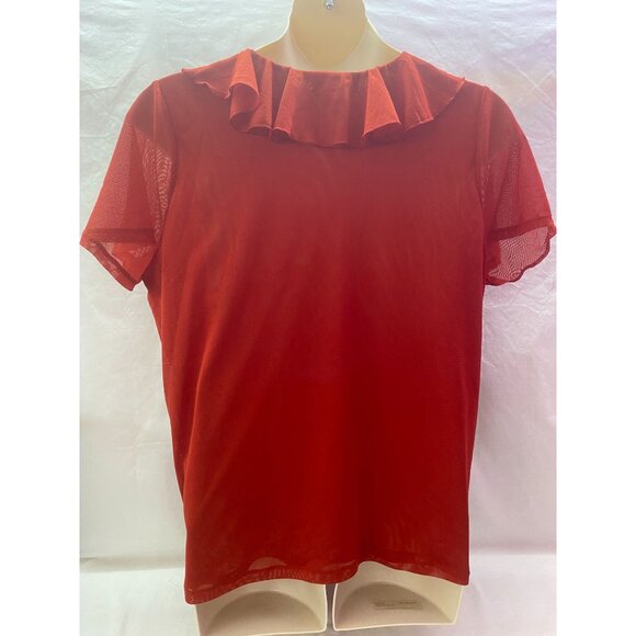 Lauren Ralph Lauren 2X Red Ruffled Sheer Cap Sleeve Blouse 100% Polyester - Picture 3 of 6